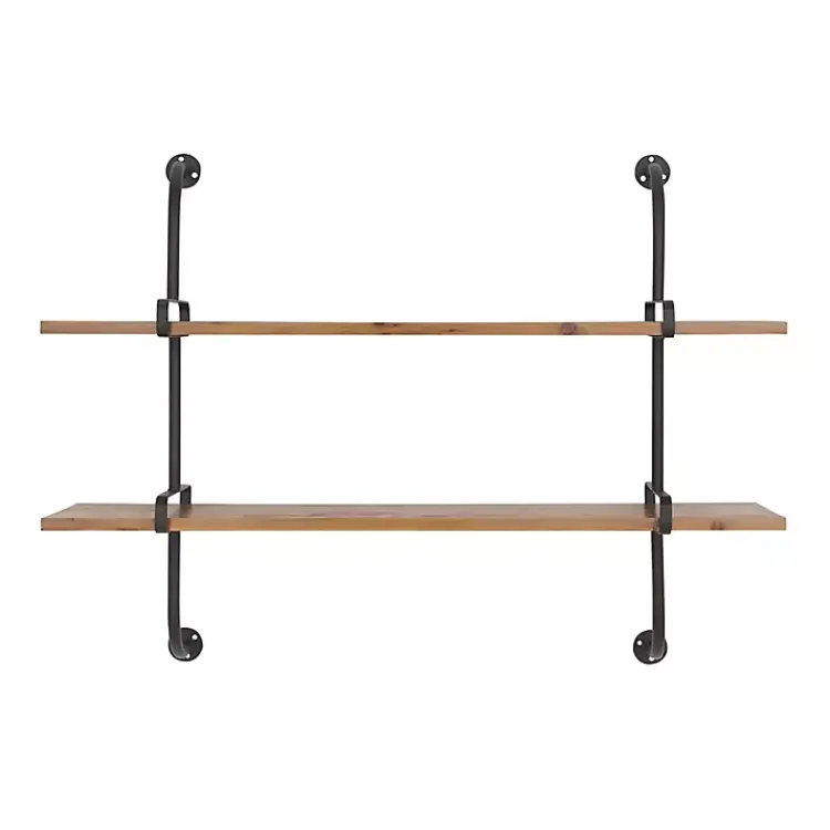 Kirklands Home Shelves|Black Metal Pipe Two-Tier Wall Mounted Shelf