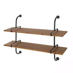 Kirklands Home Shelves|Black Metal Pipe Two-Tier Wall Mounted Shelf