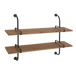 Kirklands Home Shelves|Black Metal Pipe Two-Tier Wall Mounted Shelf