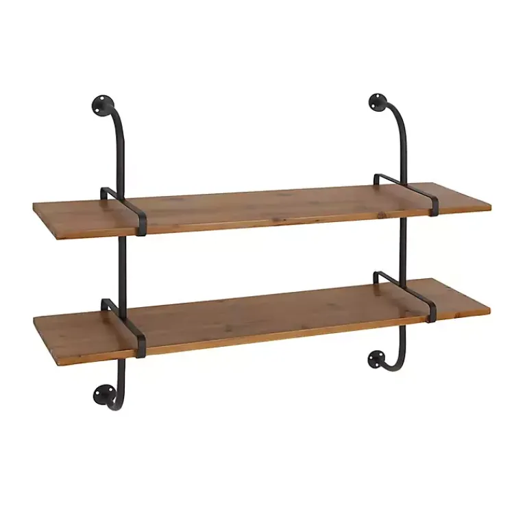 Kirklands Home Shelves|Black Metal Pipe Two-Tier Wall Mounted Shelf