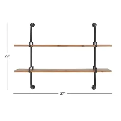 Kirklands Home Shelves|Black Metal Pipe Two-Tier Wall Mounted Shelf