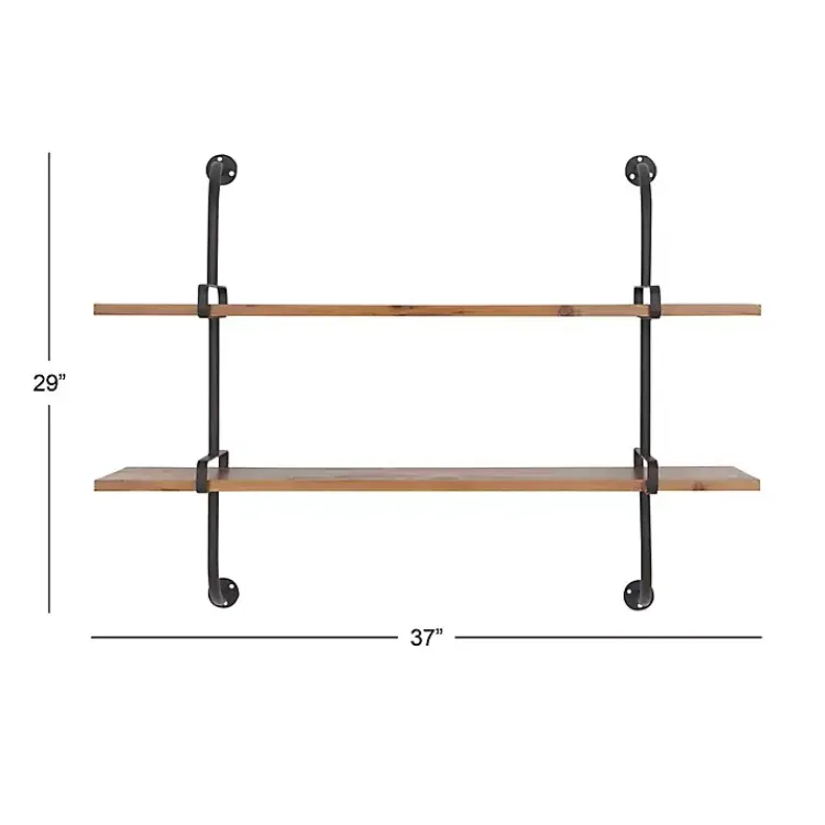 Kirklands Home Shelves|Black Metal Pipe Two-Tier Wall Mounted Shelf