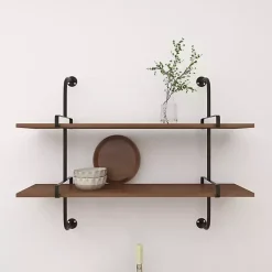 Kirklands Home Shelves|Black Metal Pipe Two-Tier Wall Mounted Shelf