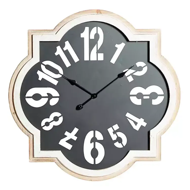 Kirklands Home Clocks|Black Metal Quatrefoil Farmhouse Wall Clock
