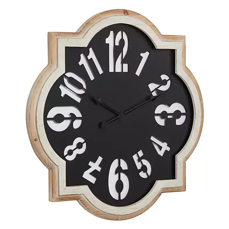Kirklands Home Clocks|Black Metal Quatrefoil Farmhouse Wall Clock