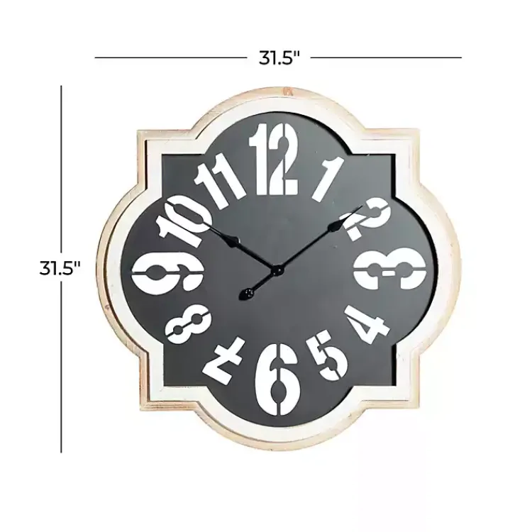Kirklands Home Clocks|Black Metal Quatrefoil Farmhouse Wall Clock