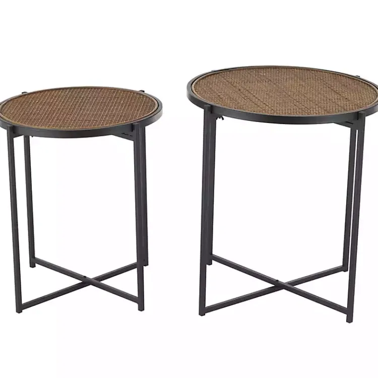 Kirklands Home Accent & End Tables|Black Metal Rattan Accent Tables, Set of 2 Brown