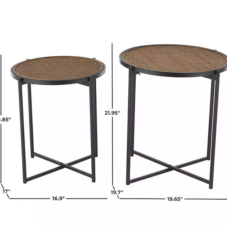 Kirklands Home Accent & End Tables|Black Metal Rattan Accent Tables, Set of 2 Brown