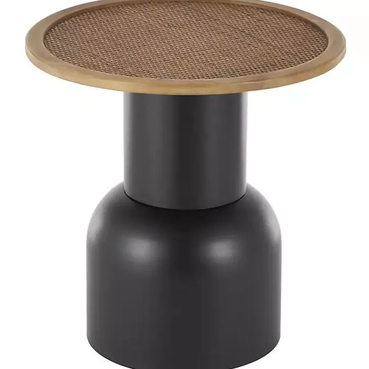 Kirklands Home Accent & End Tables|Black Metal Rattan Pedestal Accent Table, 19 in. Brown