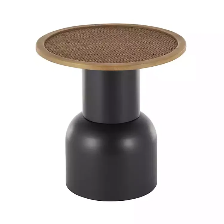 Kirklands Home Accent & End Tables|Black Metal Rattan Pedestal Accent Table, 19 in. Brown