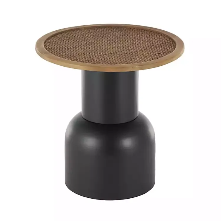 Kirklands Home Accent & End Tables|Black Metal Rattan Pedestal Accent Table, 19 in. Brown