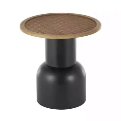 Kirklands Home Accent & End Tables|Black Metal Rattan Pedestal Accent Table, 19 in. Brown