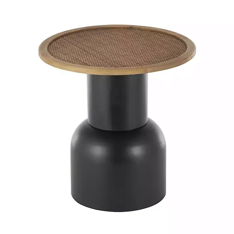 Kirklands Home Accent & End Tables|Black Metal Rattan Pedestal Accent Table, 19 in. Brown