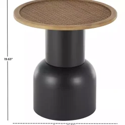 Kirklands Home Accent & End Tables|Black Metal Rattan Pedestal Accent Table, 19 in. Brown