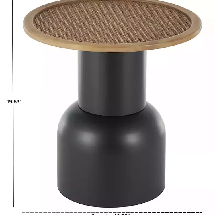 Kirklands Home Accent & End Tables|Black Metal Rattan Pedestal Accent Table, 19 in. Brown
