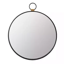Kirklands Home Decorative Mirrors|Black Metal Round Top Loop Wall Mirror