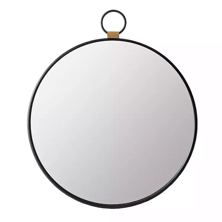 Kirklands Home Decorative Mirrors|Black Metal Round Top Loop Wall Mirror