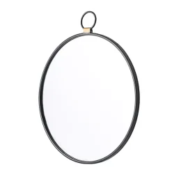 Kirklands Home Decorative Mirrors|Black Metal Round Top Loop Wall Mirror