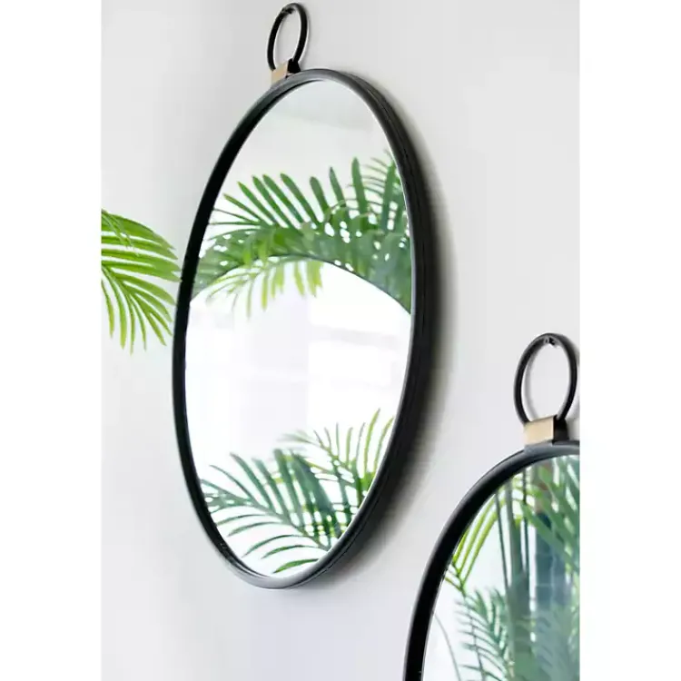Kirklands Home Decorative Mirrors|Black Metal Round Top Loop Wall Mirror
