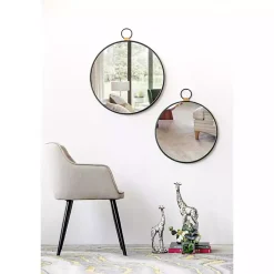 Kirklands Home Decorative Mirrors|Black Metal Round Top Loop Wall Mirror
