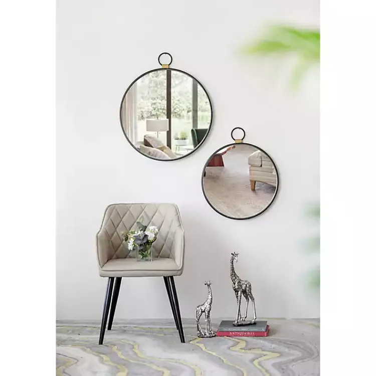 Kirklands Home Decorative Mirrors|Black Metal Round Top Loop Wall Mirror