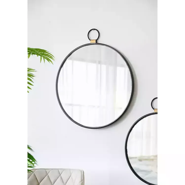 Kirklands Home Decorative Mirrors|Black Metal Round Top Loop Wall Mirror
