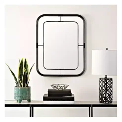 Kirklands Home Decorative Mirrors|Black Metal Rounded Corner Frame Wall Mirror
