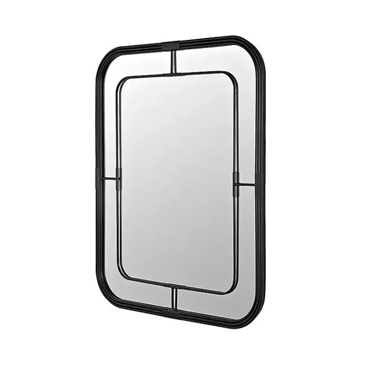 Kirklands Home Decorative Mirrors|Black Metal Rounded Corner Frame Wall Mirror