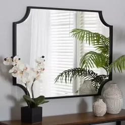 Kirklands Home Decorative Mirrors|Black Metal Scalloped Rectangle Wall Mirror