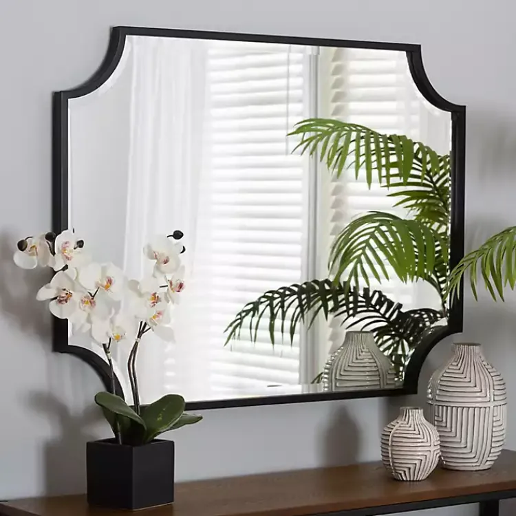 Kirklands Home Decorative Mirrors|Black Metal Scalloped Rectangle Wall Mirror
