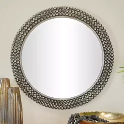 Kirklands Home Decorative Mirrors|Metal Tiered Bead Frame Wall Mirror Black