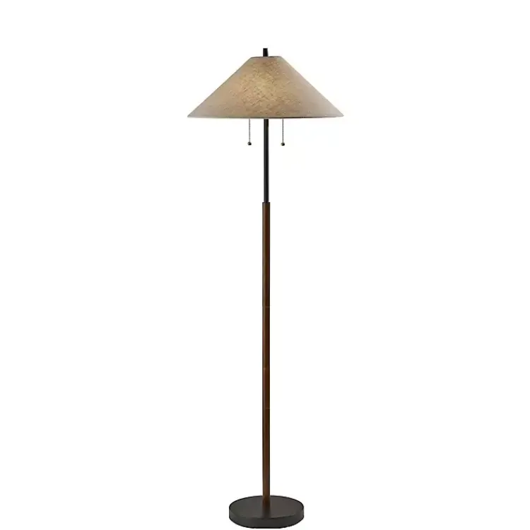 Kirklands Home Floor Lamps|Black Metal Walnut Flare Pulls Floor Lamp Tan