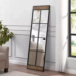 Kirklands Home Decorative Mirrors|Black Metal Window Grid Standing Mirror