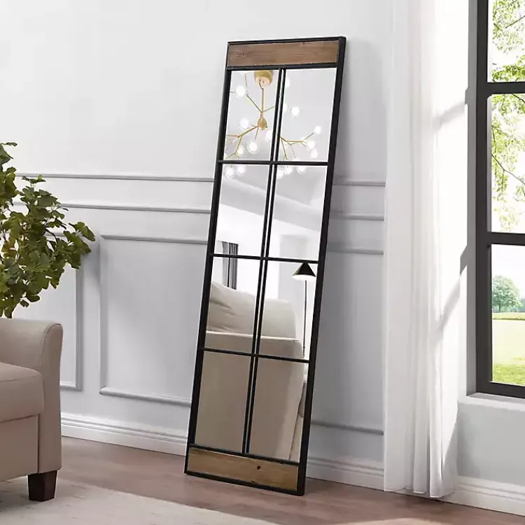 Kirklands Home Decorative Mirrors|Black Metal Window Grid Standing Mirror