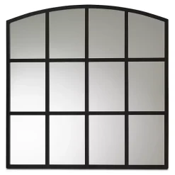 Kirklands Home Decorative Mirrors|Black Metal Windowpane Arched Wall Mirror