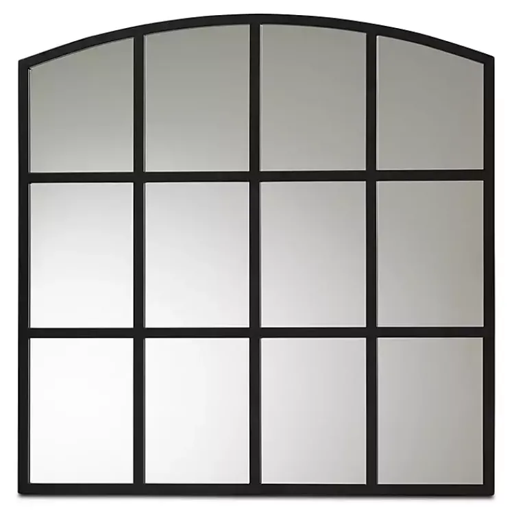 Kirklands Home Decorative Mirrors|Black Metal Windowpane Arched Wall Mirror