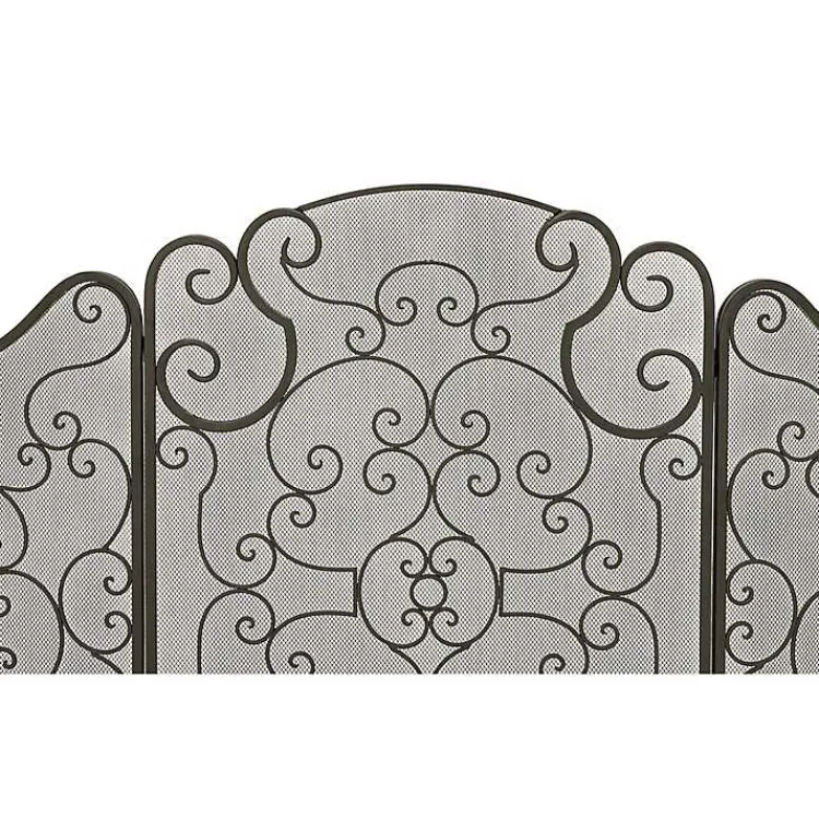 Black Metallic Scroll Three-Panel Fire Screen Fireplace Accessories