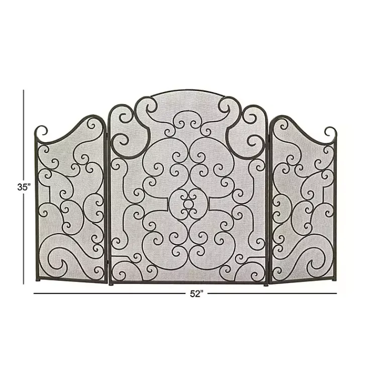 Black Metallic Scroll Three-Panel Fire Screen Fireplace Accessories