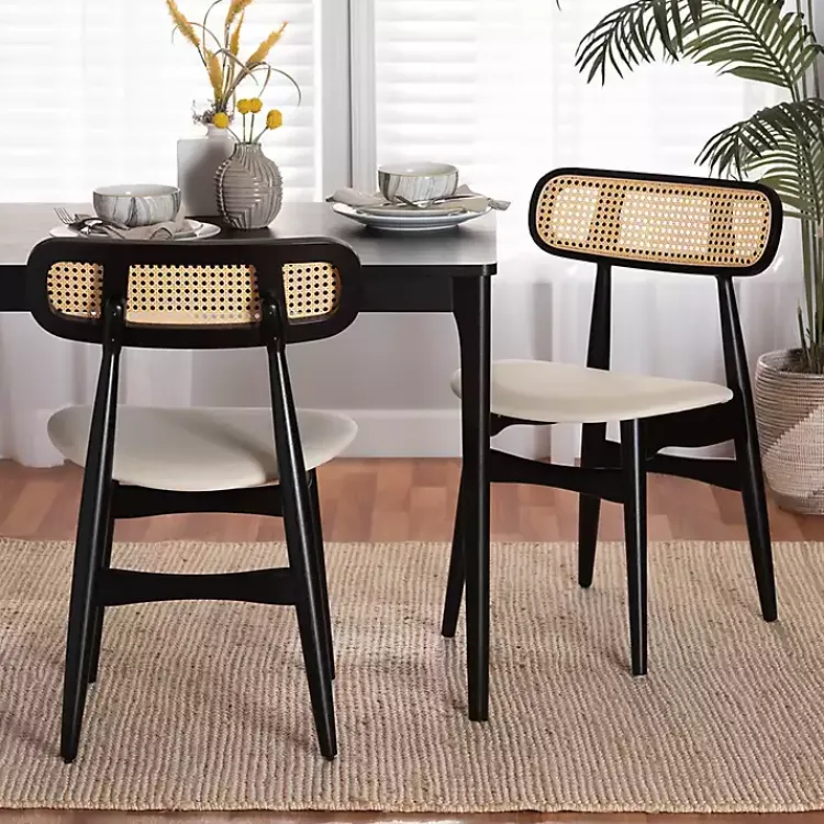 Kirklands Home Dining Chairs|Black Mid-Century Modern Dining Chairs, Set of 2 White