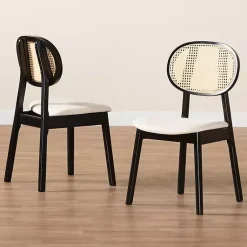Kirklands Home Dining Chairs|Black Mid-Century Modern Dining Chairs, Set of 2 White