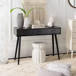 Kirklands Home Console Tables|Mid-Century Modern 3-Drawer Console Table Black