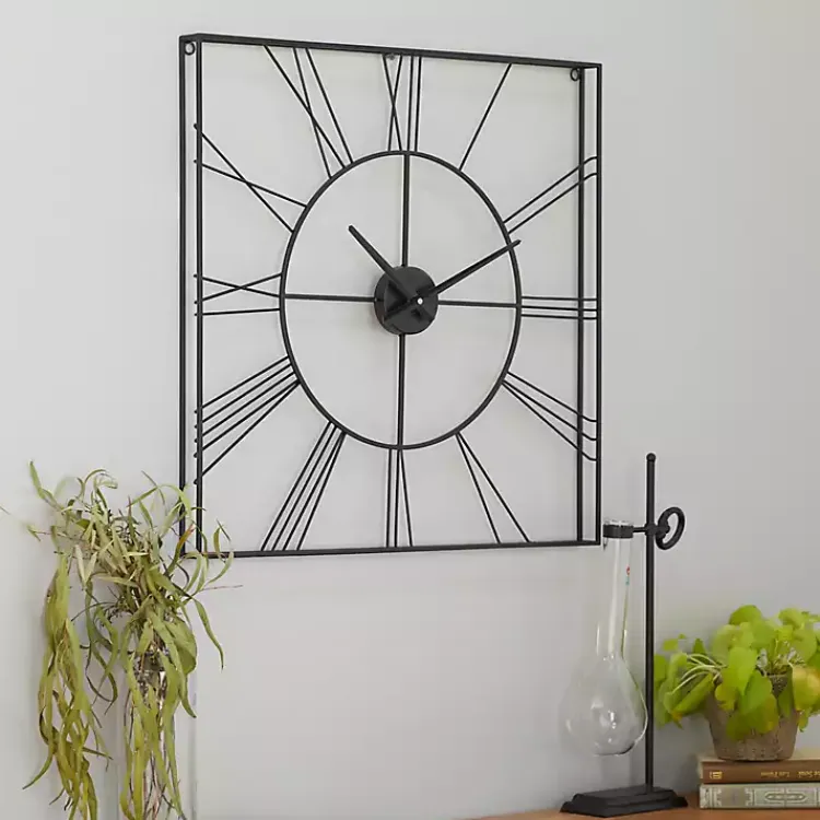Kirklands Home Clocks|Minimal Square Open Face Clock Black