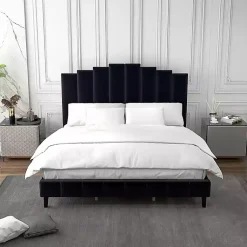 Kirklands Home Beds & Headboards|Modern Tufted Platform King Bed Black