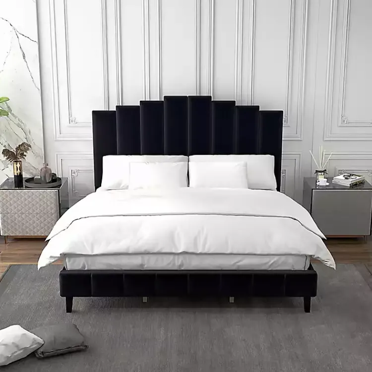 Kirklands Home Beds & Headboards|Modern Tufted Platform King Bed Black