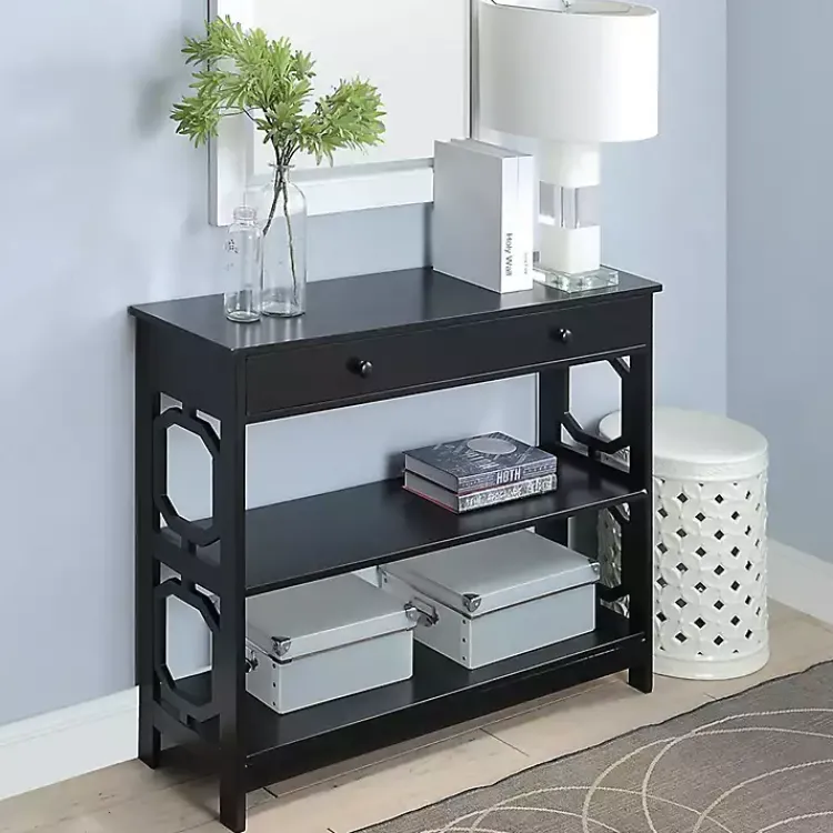 Kirklands Home Console Tables|Octagon 2-Shelf Console Table Black
