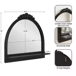 Kirklands Home Decorative Mirrors|Black Ornate Arch Wall Mirror with Shelf