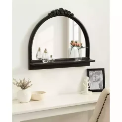 Kirklands Home Decorative Mirrors|Black Ornate Arch Wall Mirror with Shelf