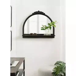 Kirklands Home Decorative Mirrors|Black Ornate Arch Wall Mirror with Shelf