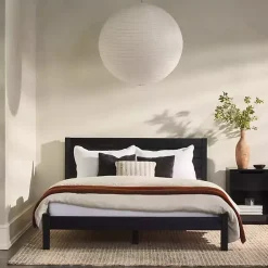 Kirklands Home Beds & Headboards|Pine Wood Slatted Headboard Queen Bed Black