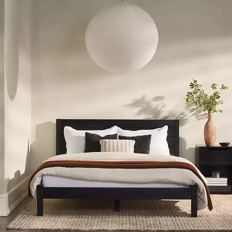 Kirklands Home Beds & Headboards|Pine Wood Slatted Headboard Queen Bed Black